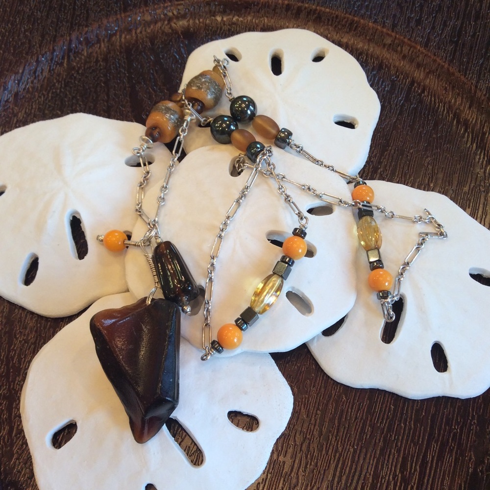 💯sterling silver Maine sea glass,beaded necklace